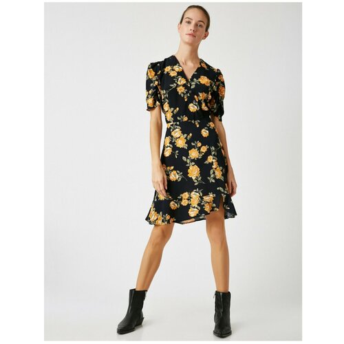 Koton Ženska haljina s kratkim rukavima i kratkim rukavima s cvjetnim uzorkom crna | krem Cene