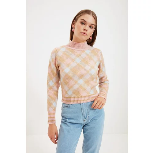 Trendyol Yellow Jacquard Stand Collar Knitwear Sweater
