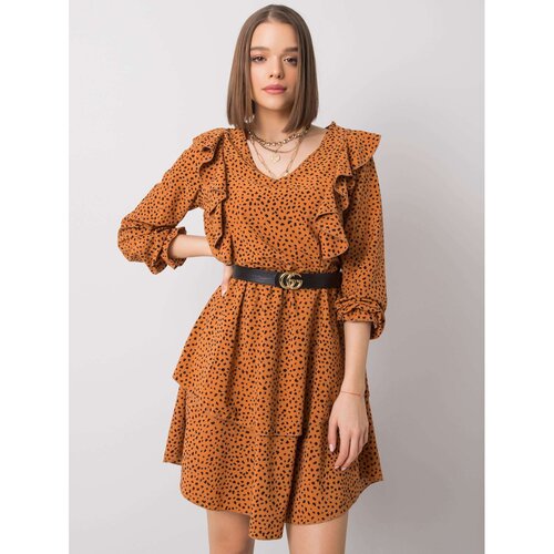 Fashion Hunters RUE PARIS Light brown dress with frills Slike