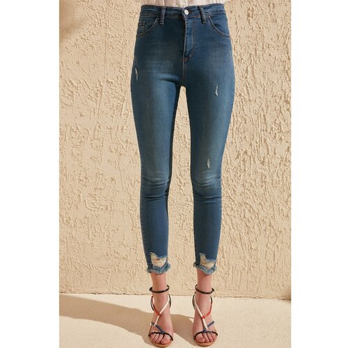 Trendyol Ženske farmerke Skinny jeans plava | krem Slike