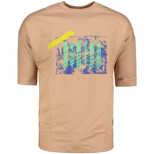 Trendyol Beige Men&amp;#039;s Oversize Short Sleeve Printed Sweatshirt Slike