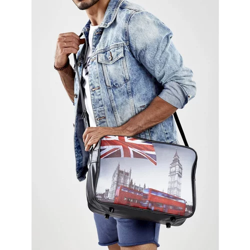 Fashion Hunters Black men's eco-leather bag with the London motif