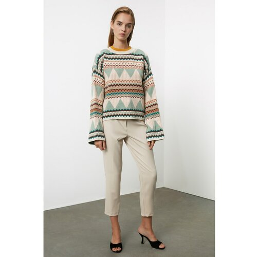 Trendyol Ženski džemper Patterned siva | kaki | krem Slike