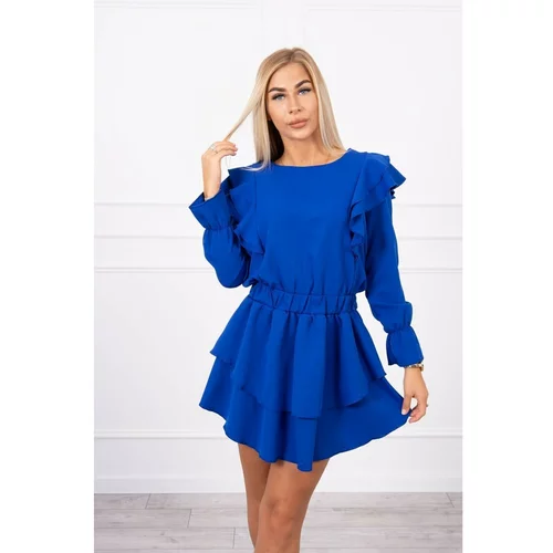 Kesi Dress with vertical flounces mauve-blue