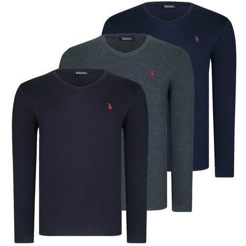 Dewberry TRIPLE SET T8587 V COLLAR MEN&amp;#039;S SWEATSHIRT-BLACK-ANTRASİT-LACİVERT Slike