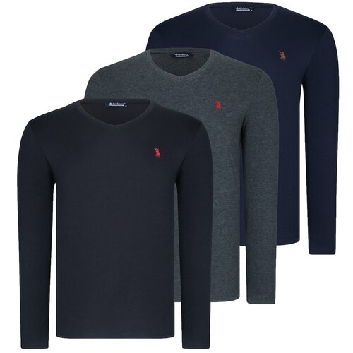 Dewberry TRIPLE SET T8587 V COLLAR MEN'S SWEATSHIRT-BLACK-ANTRASİT-LACİVERT Cene