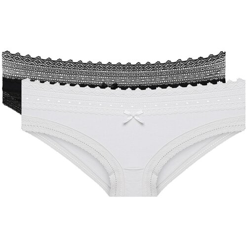 DIM SEXY FASHION SLIP 2x - Women's cotton panties with lace 2 piece - black - white Cijene