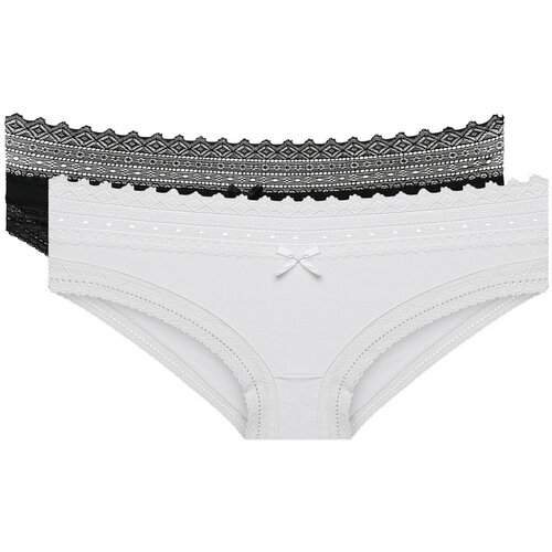 DIM SEXY FASHION SLIP 2x - Women's cotton panties with lace 2 piece - black - white Slike