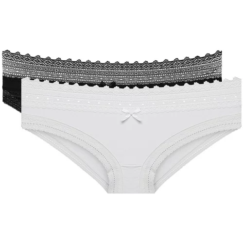 DIM SEXY FASHION SLIP 2x - Women's cotton panties with lace 2 piece - black - white