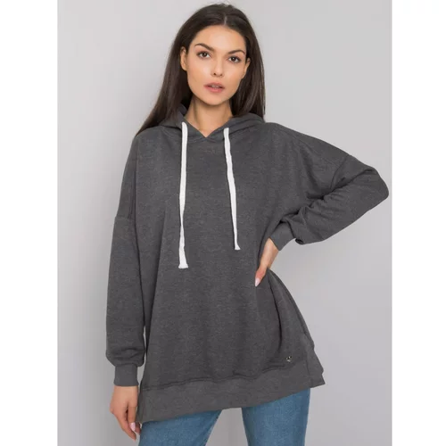 Fashion Hunters Dark gray melange plain hooded sweatshirt