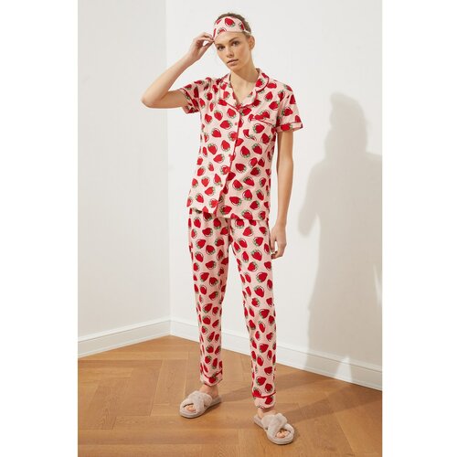 Trendyol Ružičasta pletena pletena pidžama set | krema | Crveno Slike