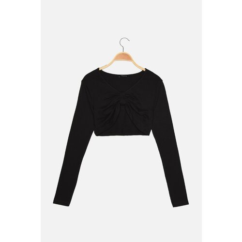 Trendyol Black Super Crop V Neck Knitted Blouse Slike