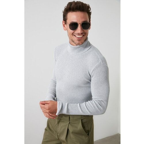 Trendyol Gray Men's Slim Fit Turtleneck Corduroy Knitted Sweater Cene
