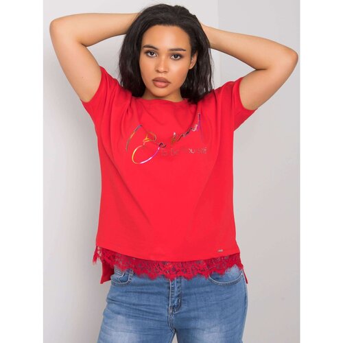 Fashion Hunters Red Plus size cotton blouse with lace Slike
