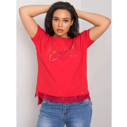 Fashion Hunters Red Plus size cotton blouse with lace