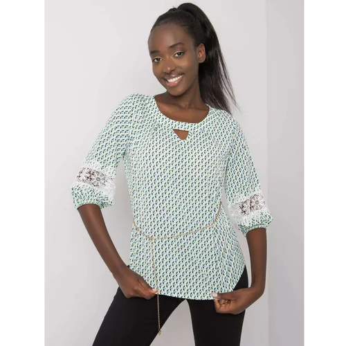 Fashion Hunters Women's blouse with a pattern in white and green