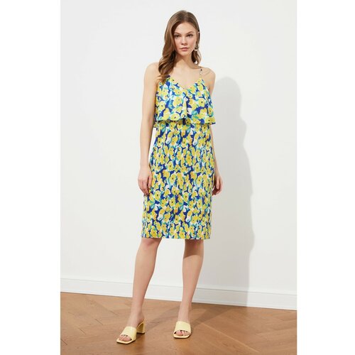 Trendyol Tamnoplava pletena haljina s uzorkom od plisiranog uzorka plava | siva | kaki | žuta Slike