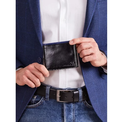 Fashion Hunters Men's black horizontal open wallet with cobalt insert