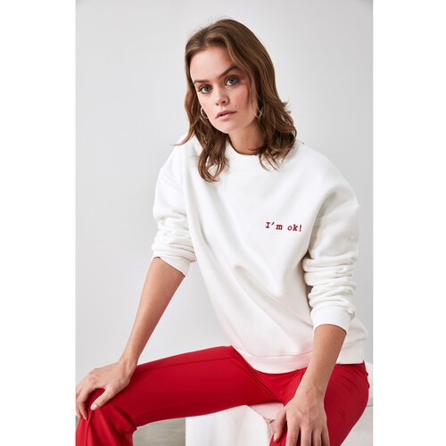 Trendyol Ecru Embroidered Basic Knit Raised Sweatshirt Slike