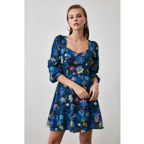 Trendyol Ženska haljina s cvjetnim uzorkom crna plava | svijetlo plavo Slike