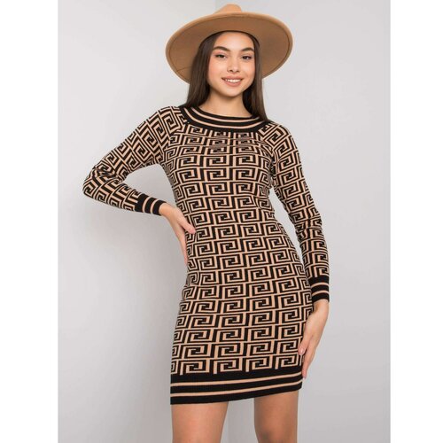 Fashion Hunters OH BELLA Camel and black knitted dress Cene