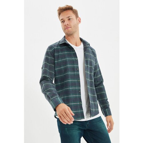 Trendyol Green Men's Slim Fit Epaulette Lumberjack Plaid Shirt Slike