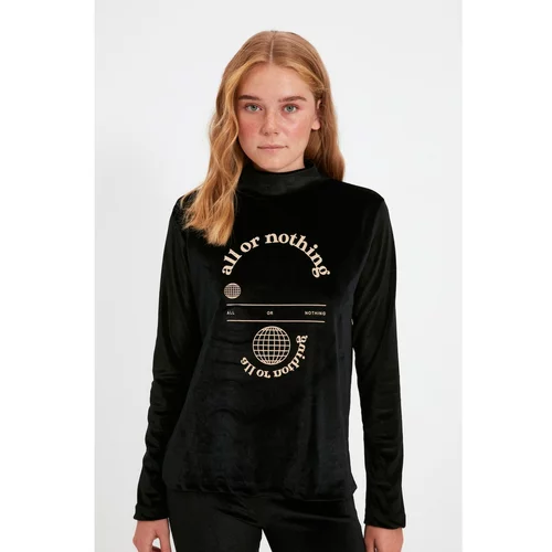 Trendyol Black Printed Velvet Knitted Blouse