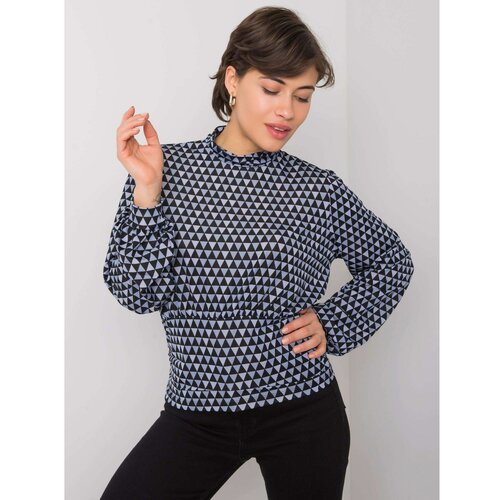 Fashion Hunters RUE PARIS Black and blue geometric patterned blouse Slike