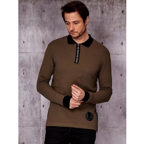 Fashion Hunters Khaki men&amp;#039;s blouse with a collar and cuffs Slike