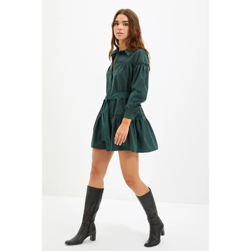 Trendyol Khaki Belted Lace Detailed Shirt Dress