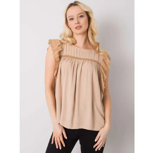 Fashion Hunters Beige blouse with short sleeves