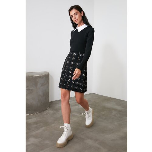 Trendyol Black Tweed Shirt Collar Dress Slike