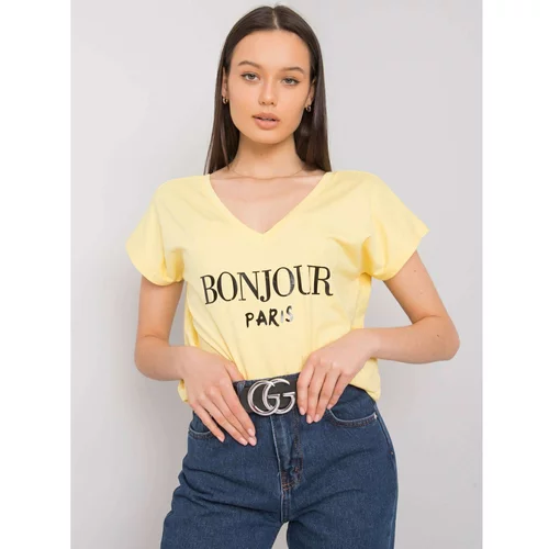 Fashionhunters Yellow T-shirt with a triangle neckline