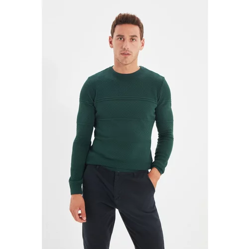 Trendyol Dark Green Men's Crew Neck Slim Fit Knitwear Sweater