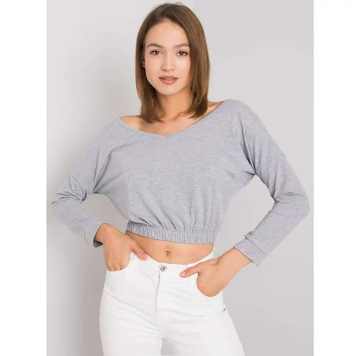 Fashion Hunters RUE PARIS Gray melange blouse with long sleeves