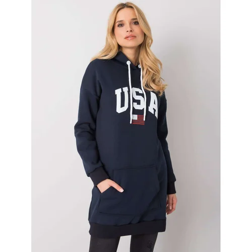 Fashion Hunters RUE PARIS Ladies' navy blue sweatshirt with a print