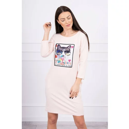 Kesi Dress with cat graphics 3D powdered pink