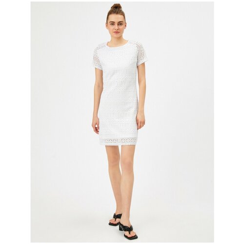 Koton Women&amp;#039;s Ecru Lace Short Sleeve Mini Dress Slike