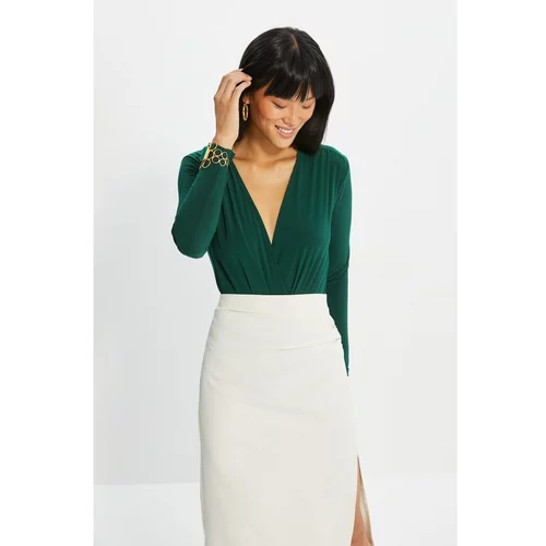 Trendyol Emerald Green Double Breasted Collar Knitted Body