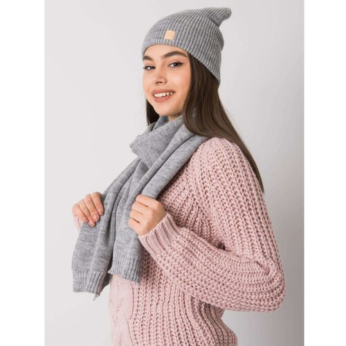 Fashion Hunters RUE PARIS Gray winter set with a hat and a scarf Slike