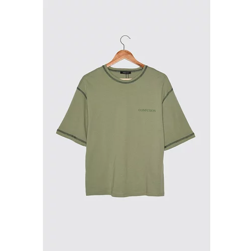 Trendyol Green Bedstead Stitched Printed Loose Knitted T-Shirt