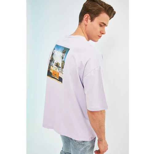 Trendyol Lilac Men's Short Sleeve Printed Oversize TShirt