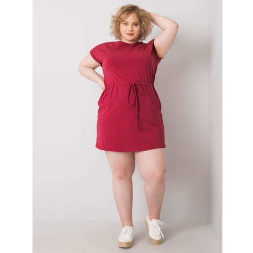 Fashion Hunters Plus size burgundy cotton dress Slike