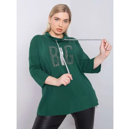 Fashionhunters Dark green plus size blouse with appliques