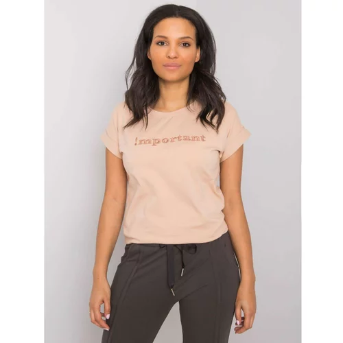 Fashionhunters Beige t-shirt with embroidered inscription