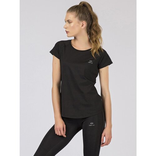 Fashionhunters Ženska crna sportska majica TOMMY LIFE Cene