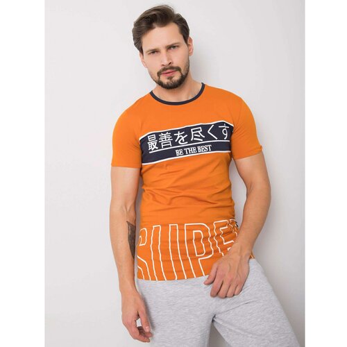 Fashion Hunters Orange men's cotton t-shirt Cene