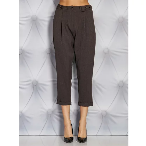 Fashionhunters Coffee wide trousers with a delicate stripes