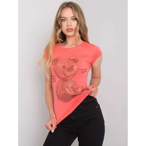 Fashion Hunters Women's coral t-shirt with rhinestones