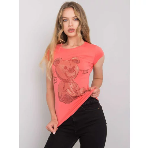 Fashion Hunters Women's coral t-shirt with rhinestones